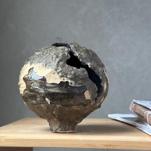Sculptural Ceramic Vase: Wabi-Sabi Brutalist Earth-Tone Art
