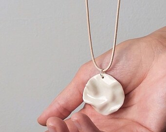 Aesthetic minimalist necklace White pendant Handcrafted jewelry Birthday gift Unique Wedding jewelry Ceramic art