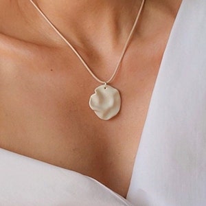 Ceramic aesthetic necklace Artisan jewelry White Wave porcelain pendant Handcrafted jewelry Wedding jewelry Unique jewelry image 3