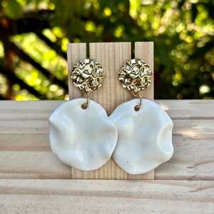 Ceramic Stud drop Earrings Gorgeous White Waves with gold plated 18k findings, Porcelain statement earrings wedding gift, Wedding gift image 3