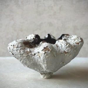 Handmade White Ceramic Sculpture Vase: Wabi Sabi Volcanic Bowl