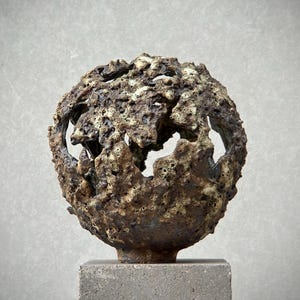 Brutalist Fragmented Lava Sphere Sculpture Handmade Ceramic Art Object