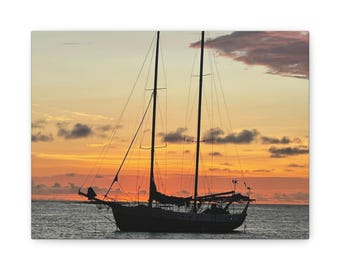 Mat canvas zeilboot zonsondergang