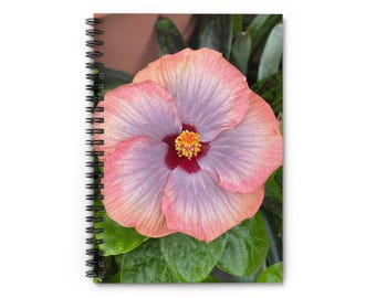 Perzik hibiscus spiraal notitieboek | Gelinieerd dagboek