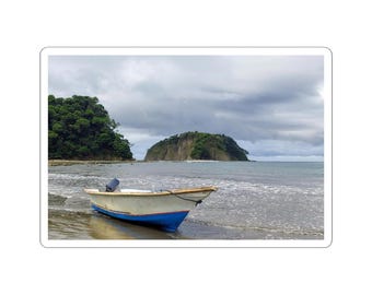 Sticker kust vissersboot | Sticker strandeiland zeegezicht Kiss-Cut