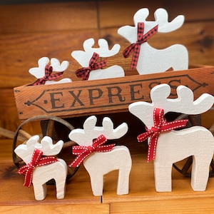 Hand Painted Reindeer, Farmhouse Reindeer, Tiered Decorative Reindeer, Wood Reindeer, Shelf Sitter Reindeer.