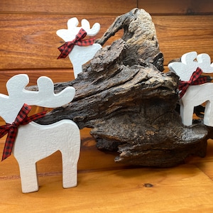 Set of Three Hand Painted Reindeer, Farmhouse Reindeer Set, Tiered Decorative Reindeer Set, Wood Reindeer Set, Shelf Sitter Reindeer Set.