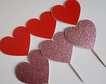 Valentine's Day Cupcake Toppers Valentine's Day Picks Heart Glitter Cupcake Toppers Heart Picks Valentine's Day Love Hearts