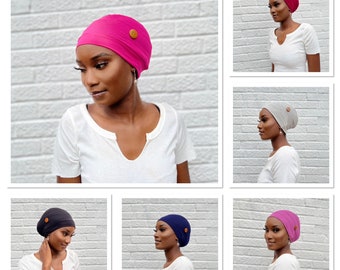 Chemo Beanie Headwear Hat Cotton Beanie Hat with buttons to hold face mask Soft Cotton Cap Turban Head Wrap Hair Scarf