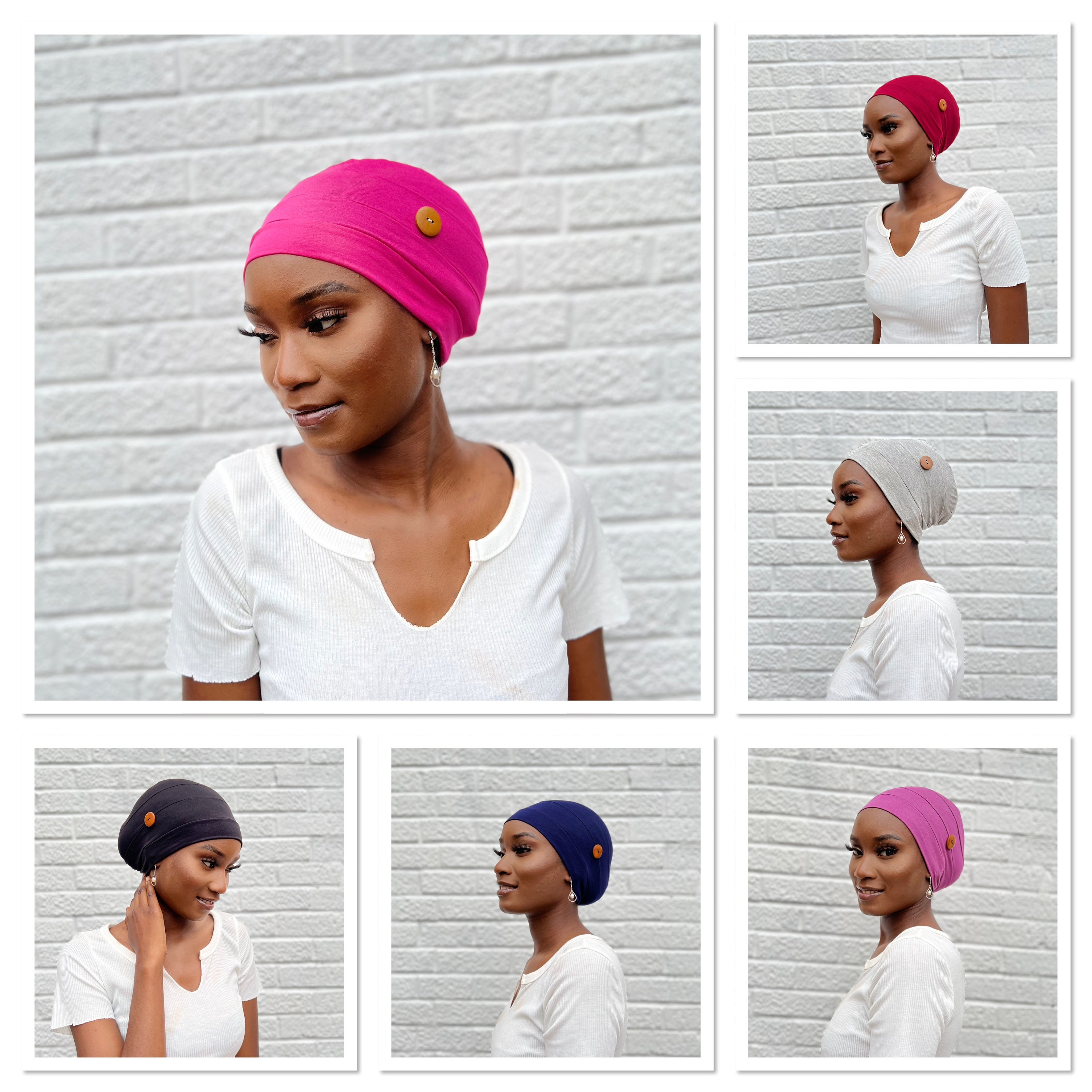 Chemo Beanie Headwear Hat Cotton Beanie Hat with buttons to hold face mask Soft Cotton Cap Turban Head Wrap Hair Scarf