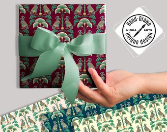 Art Deco Egyptian Gift Wrap: Lotus & Birds, Red Ancient Pattern