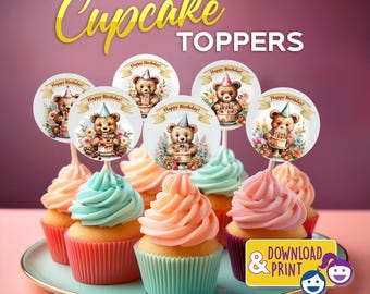 Printable Teddy Bear Birthday Cupcake Toppers (DIY Download)