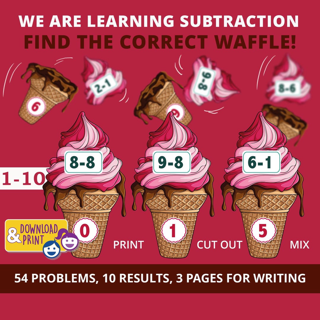 Subtraction Math Game - Ice Cream Matching Activity 1–10 Digital ...