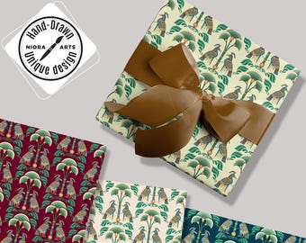 Egyptian Wrapping Paper: Golden Sacred Bird & Lotus Art Deco Gift Wrap