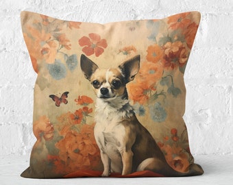 Blossom Companion Chihuahua Pillow, Floral Harvest Hues, Chihuahua Mom Gift, #CM0121, Insert Included