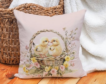 Easter Decor Pillows - Chatter Chicks Pillow, Blush Basket Buddies, Scandinavian Spring Easter Gift, #CM0321, Insert Included