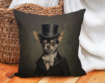 Gentleman's Evening Chihuahua Pillow, Sophisticated Onyx and Ivory, Chihuahua Dad Gift, #CM0123, Insert Included