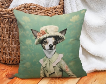 Garden Party Chihuahua Pillow, Springtime Sage and Floral Elegance, Chihuahua Mom Gift, #CM0125, Insert Included