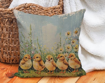 Easter Pillows - Meadow Mingle Pillow, Serenade of Chicks Duck Egg Blue, Vintage Botanical Easter Gift, #CM0316, Insert Included