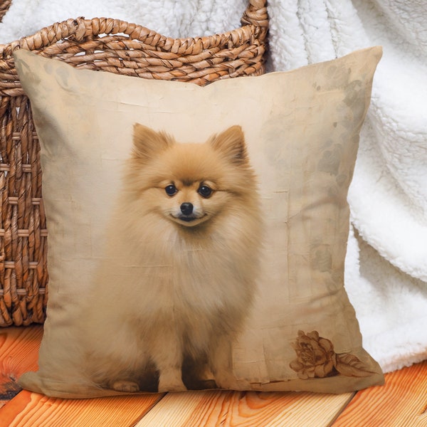 Sunlit Fluff Pomeranian Pillow, Creamy Beige Luxe, Shabby Chic Pomeranian Lover Gift, #CM0133, Insert Included