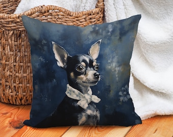 Midnight Poise Chihuahua Pillow, Navy Elegance with Cream Accents, Chihuahua Mom Gift, #CM0124, Insert Included