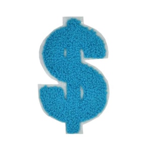May include: A blue felt dollar sign patch with white outline.