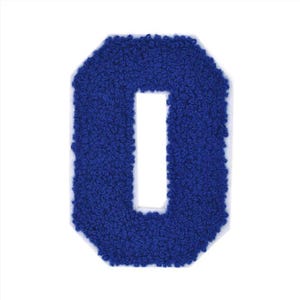 Parche termoadhesivo de chenilla con letras y números del equipo universitario en azul real