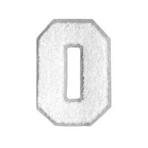 White Varsity Number on White Chenille Iron-on Patch