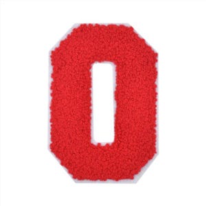 May include: Red felt letter O with a white outline. The letter is in a classic varsity style.