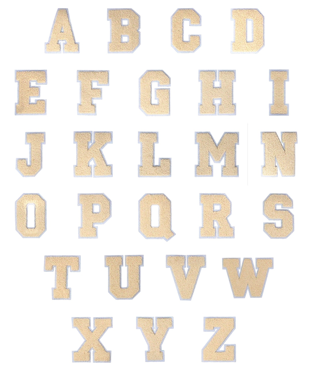 Beige Varsity Alphabet Letters on White Chenille Iron-on Patch - Etsy