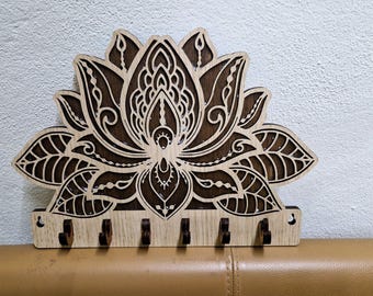 Archivo cortado con láser para llavero: organizador de llaves de pared con diseño de mandala SVG DXF LBRN2, Glowforge, CNC, grabado láser, regalo de decoración del hogar