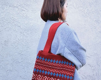 Pattern Crochet Shoulder Bag | Knitted Tote Bag | Aesthetic Pattern Design | Top Handle Bag | School tote bag | Gift for Her