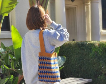 Pattern Crochet Shoulder Bag | Knitted Tote Bag | Aesthetic Pattern Design | Top Handle Bag | Gift for Her
