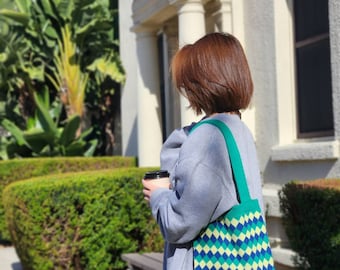 Pattern Crochet Shoulder Bag | Knitted Tote Bag | Aesthetic Pattern Design | Top Handle Bag | Gift for Her