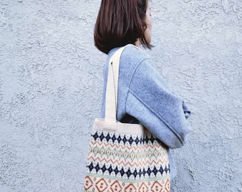 Pattern Crochet Shoulder Bag | Knitted Tote Bag | Aesthetic Pattern Design | Top Handle Bag | Gift for Her
