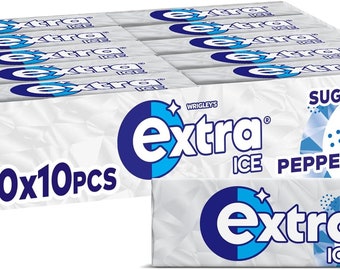 Wrigley's Extra Ice Peppermint Sugarfree Chewing Gum, Classic Mint Flavour, Helps with Oral Hygiene for Healthy Teeth & Gums, 30 x 10 Packs