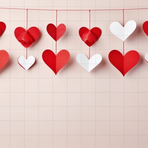 Red and white paper hearts, Valentine&#39;s background, Valentine&#39;s backdrop, Hearts background, Digital download, Valentine&#39;s Day overlay, Love