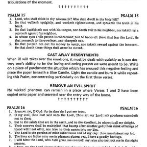 May include: A printed page with religious text, including Psalms 15 and 16, and instructions for spiritual practices. The text is in black font on a white background, with headings and numbered verses.