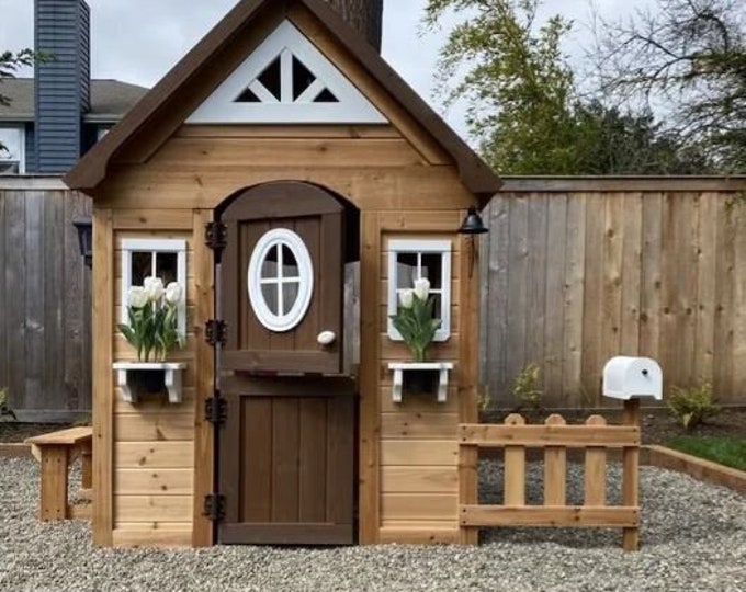 Playhouse With Kitchen, Outdoor Cedar Playhouse, Playhouse for Kids