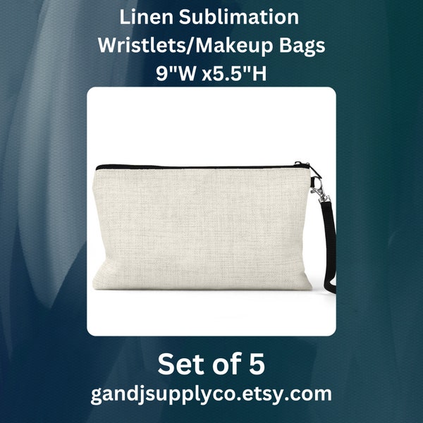Set of 5 Sublimation Wristlet Blanks, Makeup Bag Blanks for Sublimation, Cosmetic Tote Bag Blanks, Blank Wristlets Bulk, Linen Wristlet