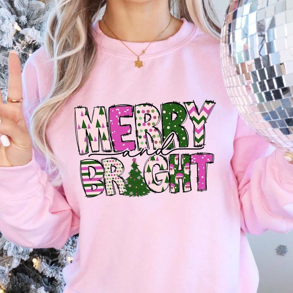 Christmas Shirt Merry And Bright Sweatshirt, Christmas Sweatshirt, Family Christmas Sweatshirt, Christmas Sweatshirts For Women, Merry Christmas Sweatshirt Christmas Matching Men Women Aurateestyle