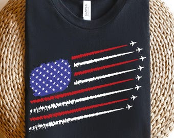 Retro fighter jet airplane american USA flag heart Shirt,USA Shirt, 4th of July Shirt, July 4th Shirt, Women's American Flag Shirt