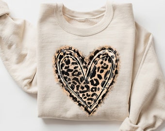 Leopard Print Valentines Day Sweatshirts ,Valentines Day Sweater For Woman, Heart Sweatshirt ,Cute Valentine Shirt, Valentines Day Gift Tee