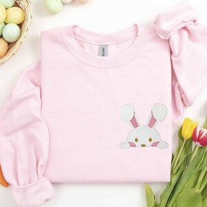 Happy Easter Embroidery Sweatshirt,Embroidery Easter Shirt,Easter Peeps Bunny Embroidery,Bunny Shirt,Easter Egg Day Shirt,Cute Easter Shirt