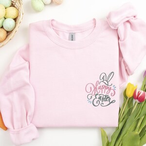 Happy Easter Embroidery Sweatshirt,Embroidery Easter Shirt,Easter Peeps Bunny Embroidery,Bunny Shirt,Easter Egg Day Shirt,Cute Easter Shirt