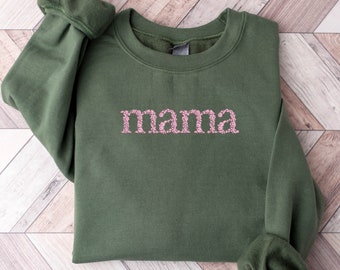 Embroidery Flower Mama Mother's Day Shirt,Wild Flower Embroidery Sweatshirt,Mother's Day Embroidery Shirt,Embroidery Mother Gift