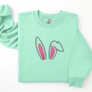 Happy Easter Embroidery Sweatshirt,Embroidery Easter Shirt,Easter Peeps Bunny Embroidery,Bunny Shirt,Easter Egg Day Shirt,Cute Easter Shirt