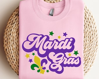 Retro Mardi Gras Sweatshirt, Mardi Gras Carnival Shirt, Women Mardi Gras Costume, New Orleans Cruise Shirt, Fleur De Lis Tee, Fat Tuesday