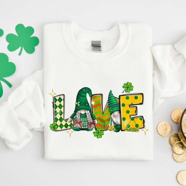 Love Gnome St. Patrick's Day Sweatshirt, Gnome Love Sweater, St. Patrick's Day Love Hoodie, Lucky Day Sweatshirt, Shamrock Love Sweater