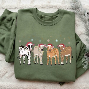 Christmas Cow Sweatshirt, Cow Lover Gift, Funny Christmas Shirt, Holiday Sweater, Farm Christmas Shirt, Womens Cow Shirt, Christmas Crewneck